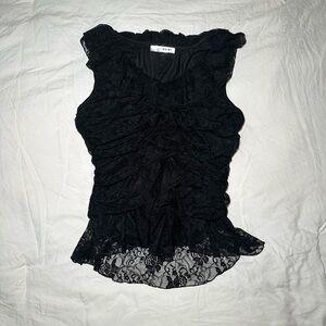 WD.NY Elegant Black Lace Ruffle Blouse